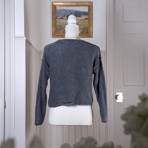 American Eagle Charcoal Cropped Knit Sweater XS 100% Cotton Minimal - Picture 2 of 9